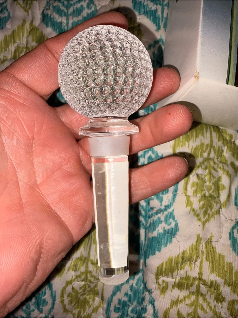 NIB Mikasa Clear Textured Glass Golf-Ball Bottle Stopper
